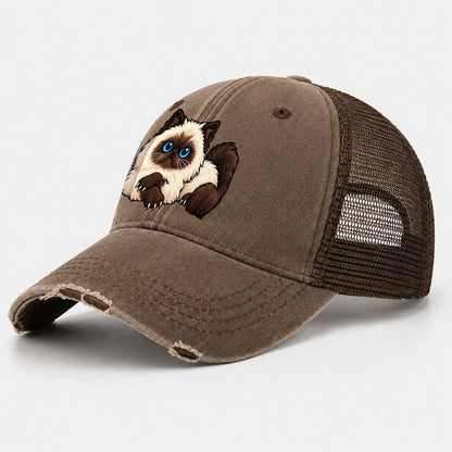 Himalayan Lounging Peeking Cats Washed Trucker Hat – Coffee