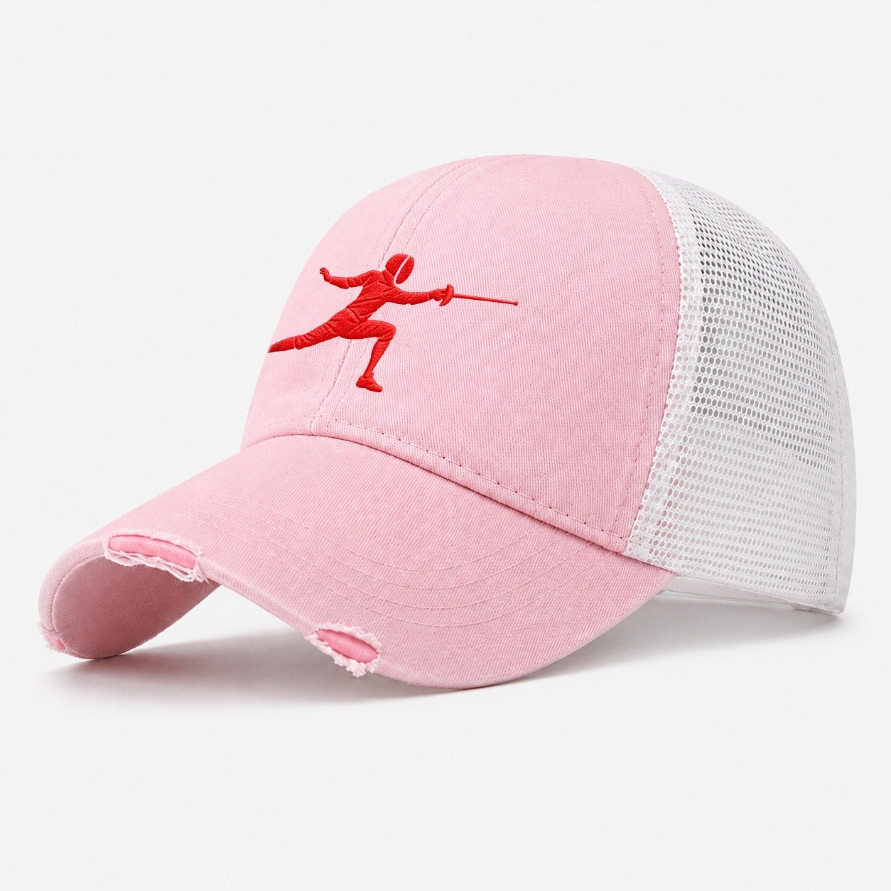Fencer Forward Lunge Micro Motion Mark Washed Trucker Hat – Light Pink