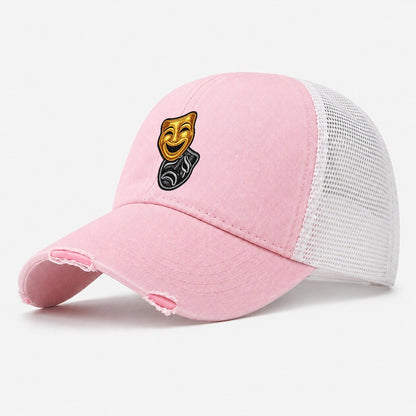 Broadway Masks Comedy Tragedy Masks In Gold And Black Theate Washed Trucker Hat – Light Pink