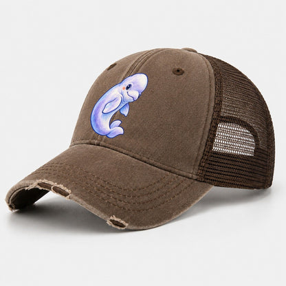 Beluga Whale Gentle Turn Sea Sprite Washed Trucker Hat – Coffee