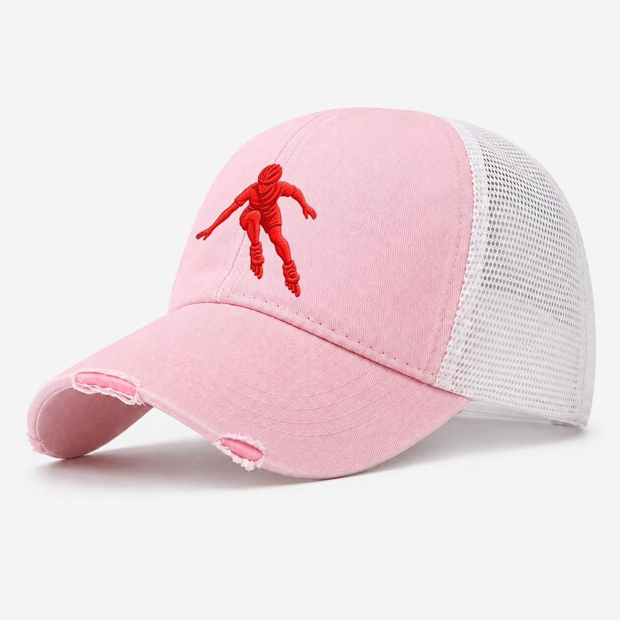 Inline Skater Deep Crossover Micro Motion Mark Washed Trucker Hat – Light Pink