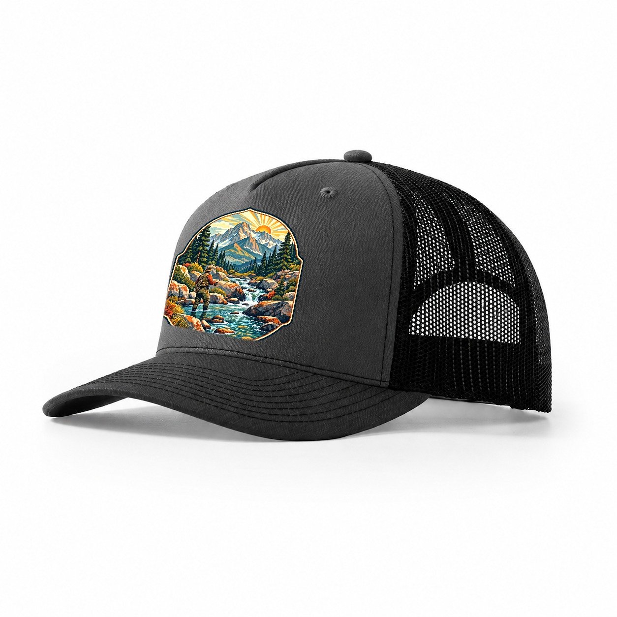 Mountain Creek Headwaters Fishing Club Trucker Hat – Dark Grey Black