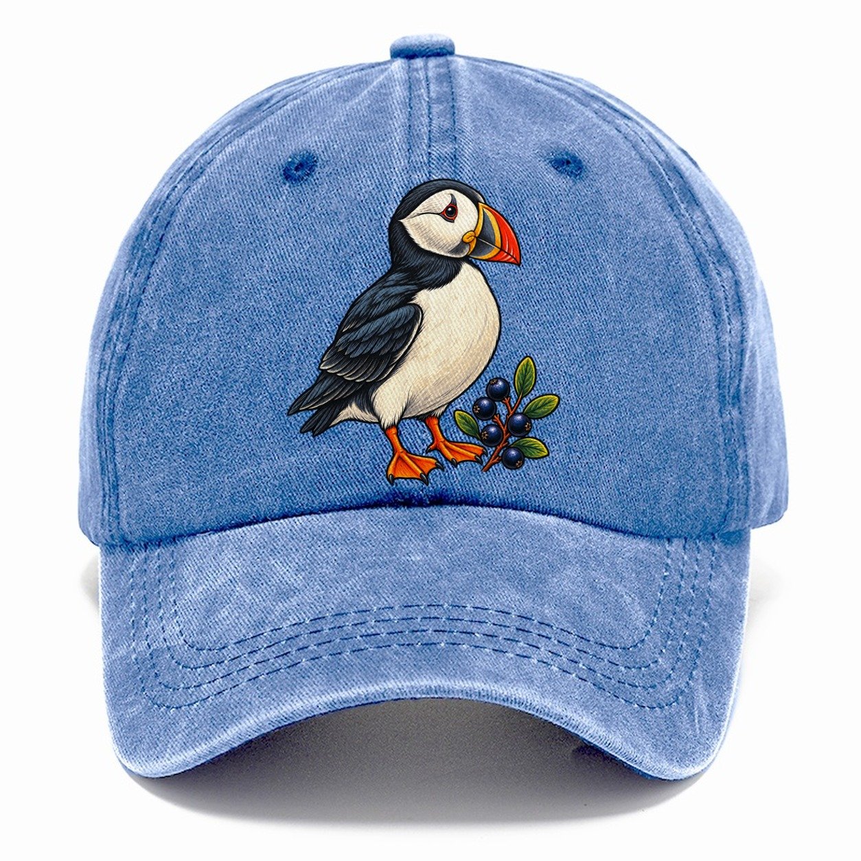 Atlantic Puffin And Crowberry Canada Cultural Icons Classic Cap – Summer Sky
