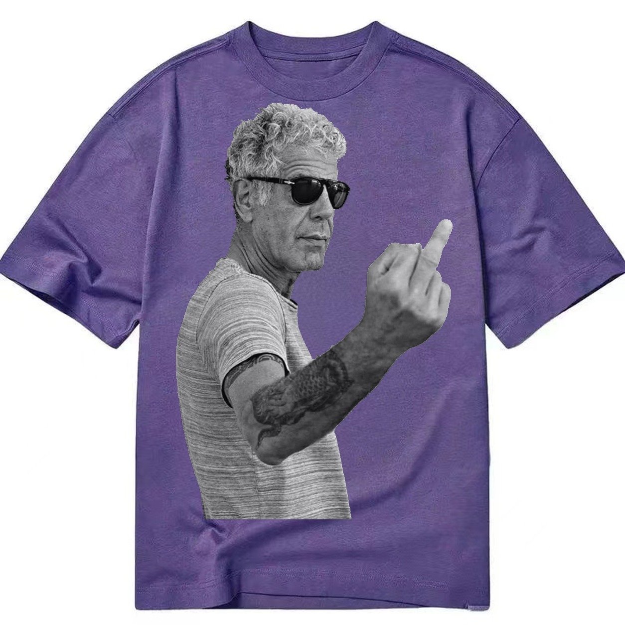 Anthony Bourdain Middle Finger Classic T-shirt – Purple