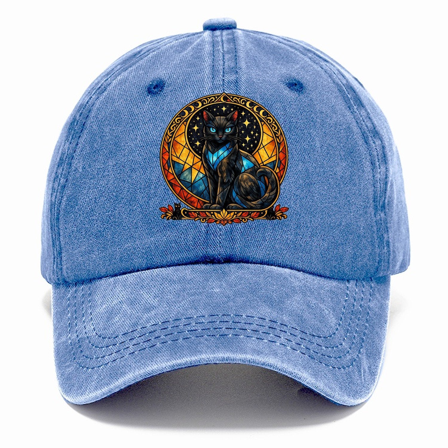 Stained Glass Black Cat Classic Cap – Summer Sky