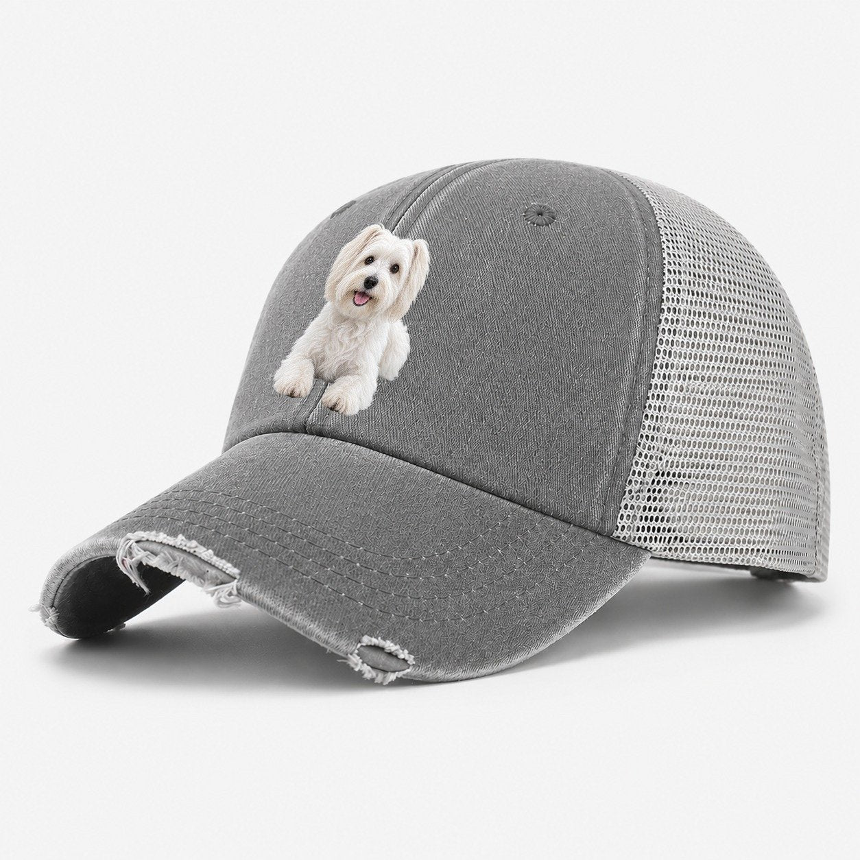 Havanese Sitting Top Breeds Washed Trucker Hat – Grey