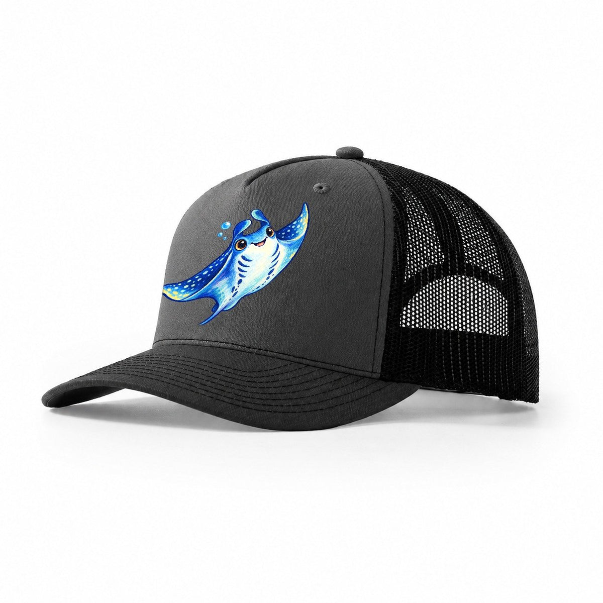 Manta Ray Upward Glide Sea Sprite Trucker Hat – Dark Grey Black