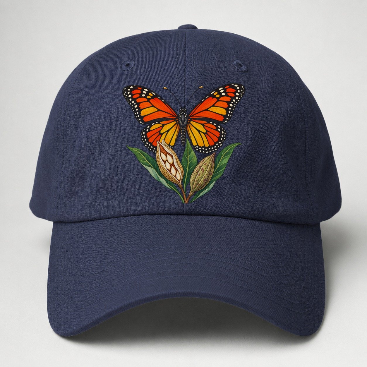 Monarch Butterfly And Milkweed Pods Canada Cultural Icons Baseball Cap – Twilight Navy