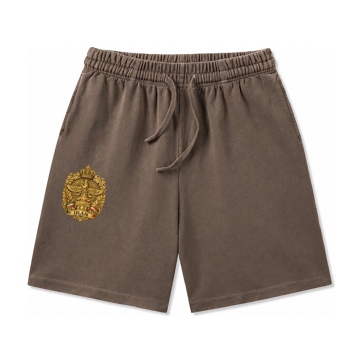 Iran Fire Temple Emblem Washed Shorts – Coffee