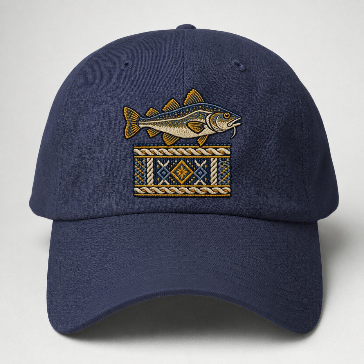 Fisherman S Gansey Knit And Cod Uk Culture Heritage Baseball Cap – Twilight Navy
