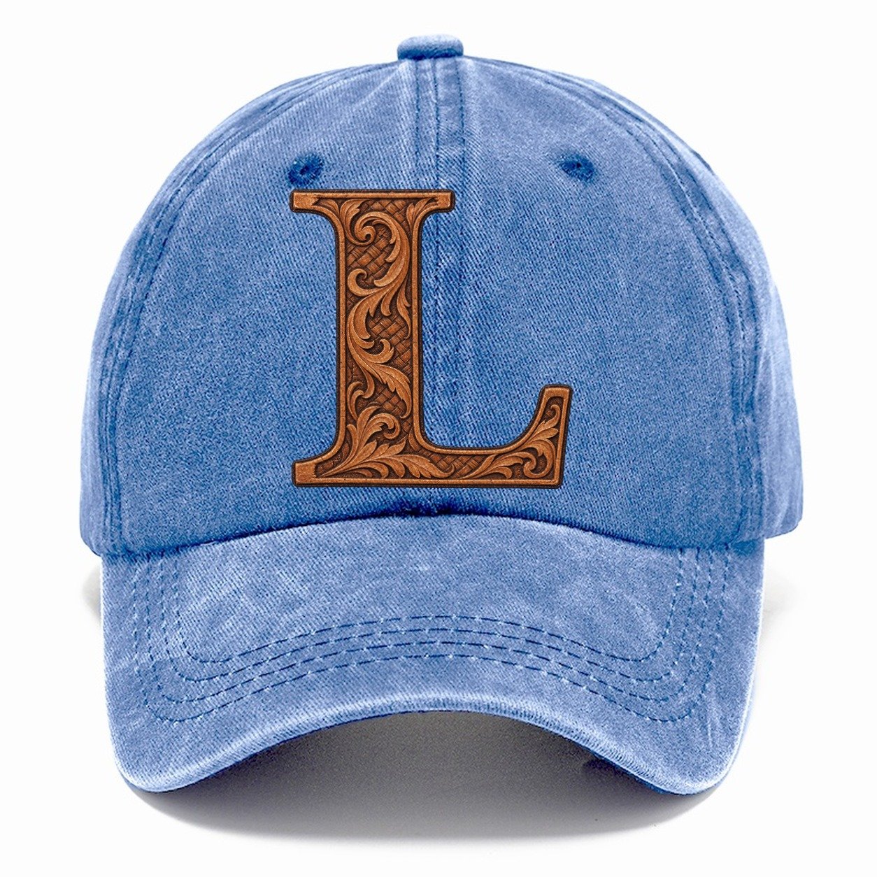 Tooled Leather L Monogram Classic Cap – Summer Sky