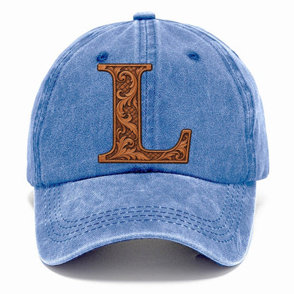 Tooled Leather L Monogram Classic Cap – Summer Sky