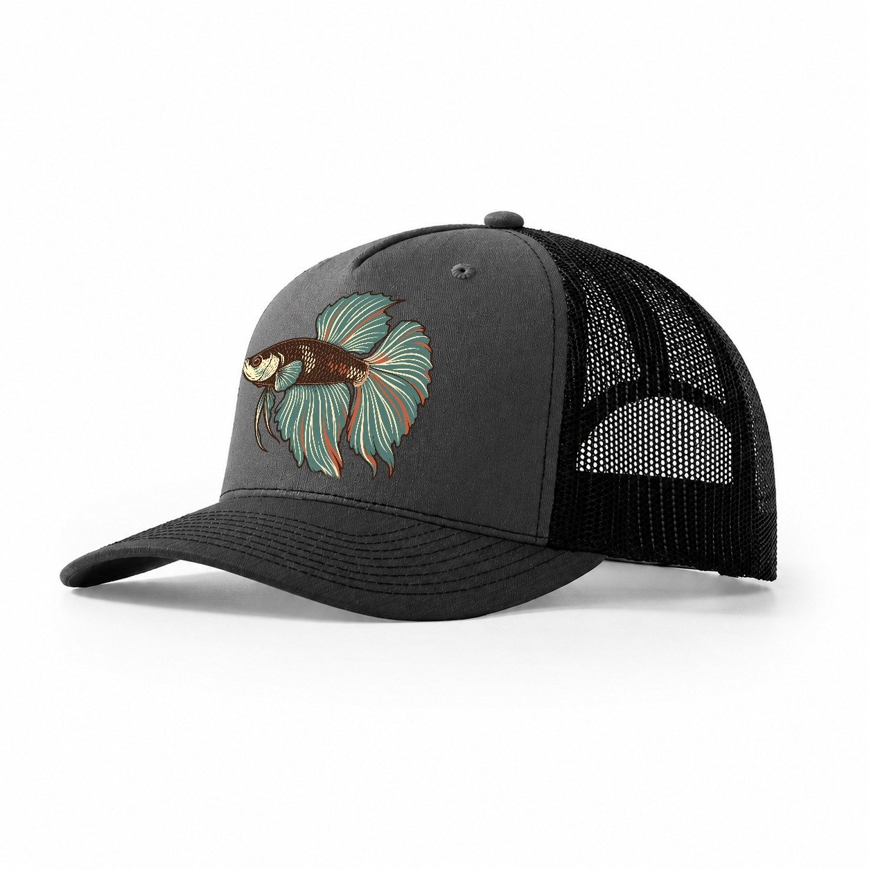 Betta Fin Silhouette Aquarium Keeping Trucker Hat – Dark Grey Black