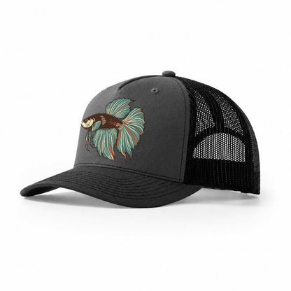Betta Fin Silhouette Aquarium Keeping Trucker Hat – Dark Grey Black