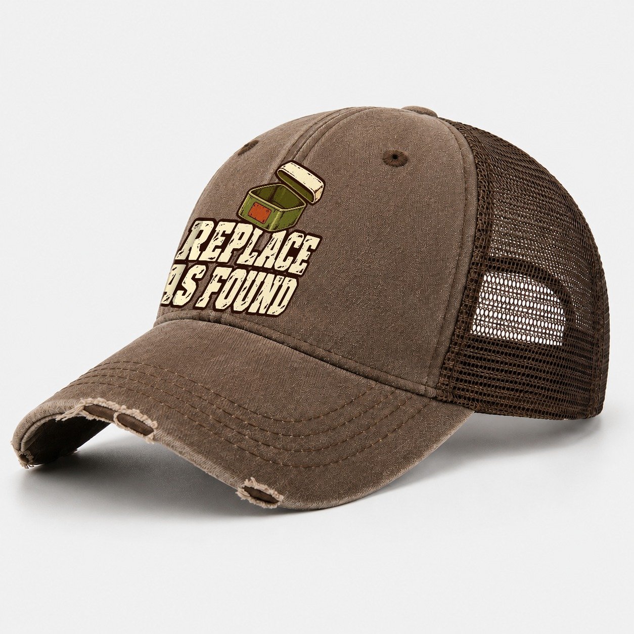 Replace As Found Geocaching Washed Trucker Hat – Coffee