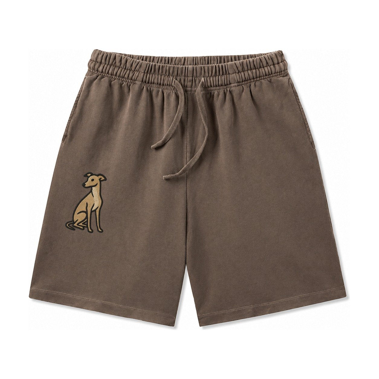 Whippet Fawn Colored Design Washed Shorts – Coffee