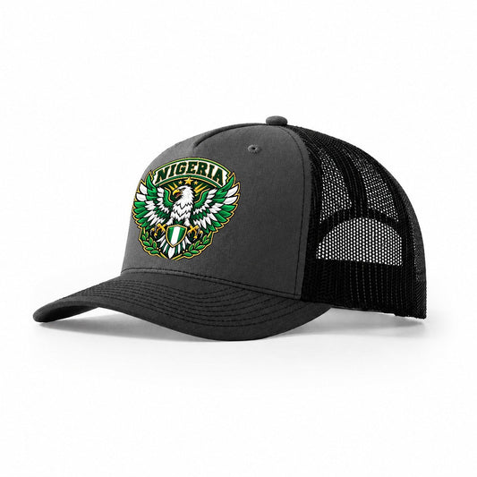 Nigeria Retro Badge Country Logos Trucker Hat – Dark Grey Black