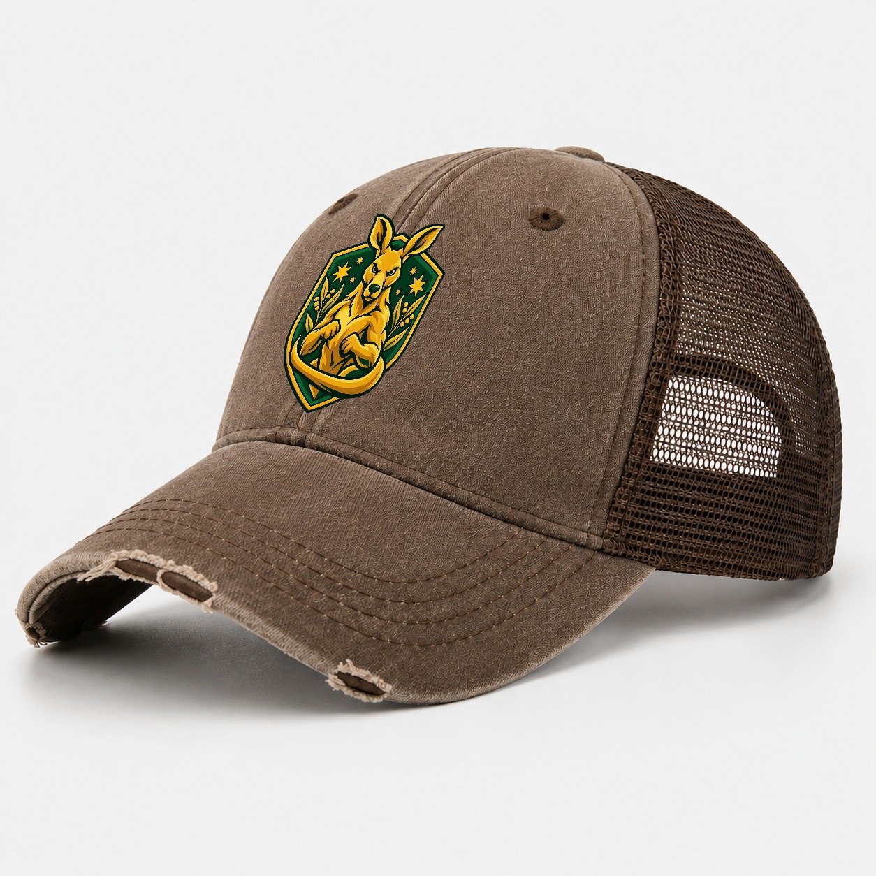 Australia Minimal Emblem Country Logos Washed Trucker Hat – Coffee