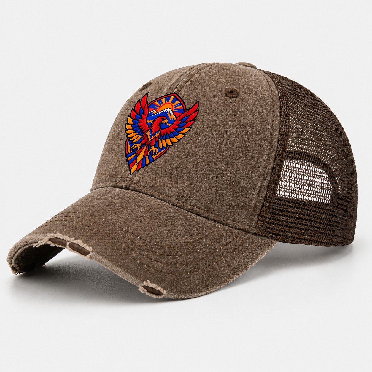 Armenia Minimal Emblem Country Logos Washed Trucker Hat – Coffee