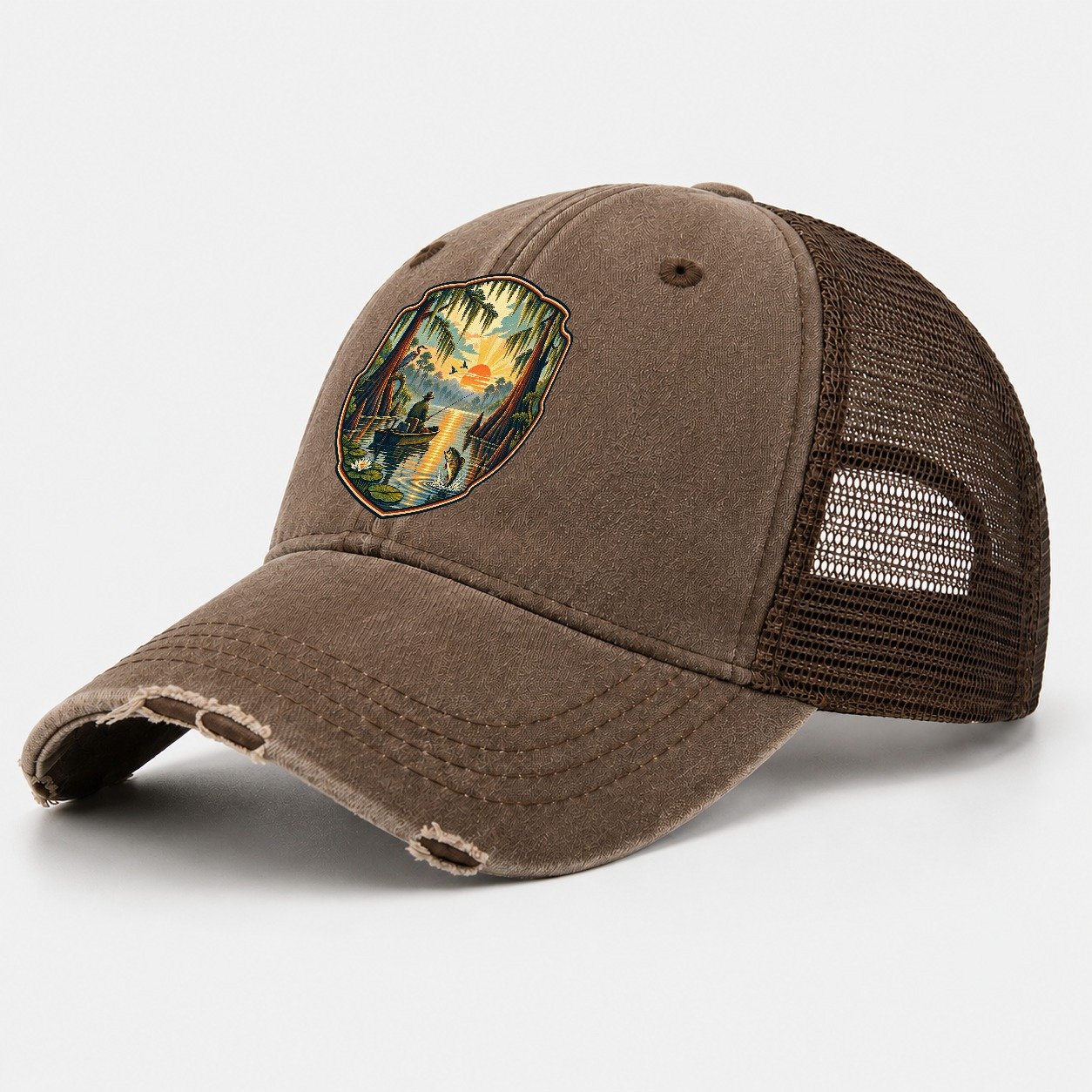 Bayou Cypress Still Water Fishing Club Washed Trucker Hat – Coffee