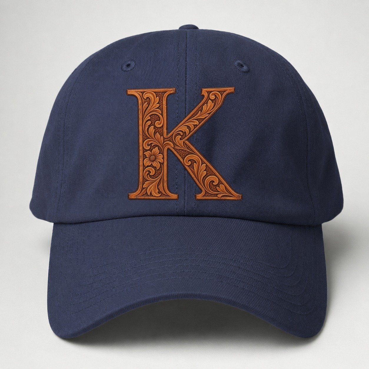 Tooled Leather K Monogram Baseball Cap – Twilight Navy