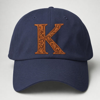 Tooled Leather K Monogram Baseball Cap – Twilight Navy