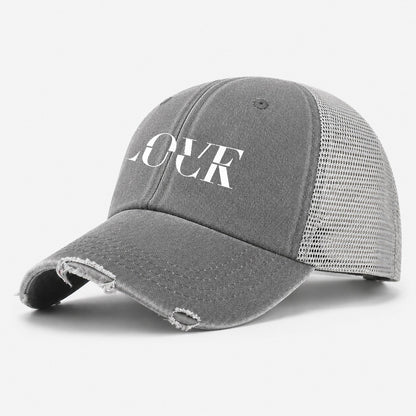 Love Luck Split Feelings Washed Trucker Hat – Grey