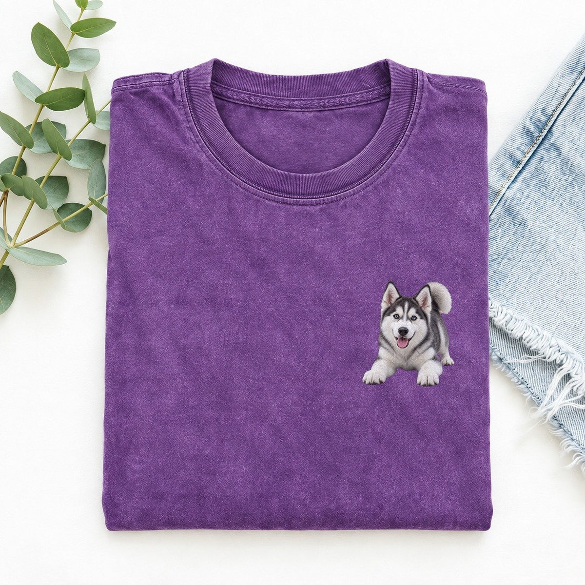 Siberian Husky Play Bow Left Chest Vintage T-shirt – Purple