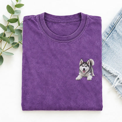 Siberian Husky Play Bow Left Chest Vintage T-shirt – Purple