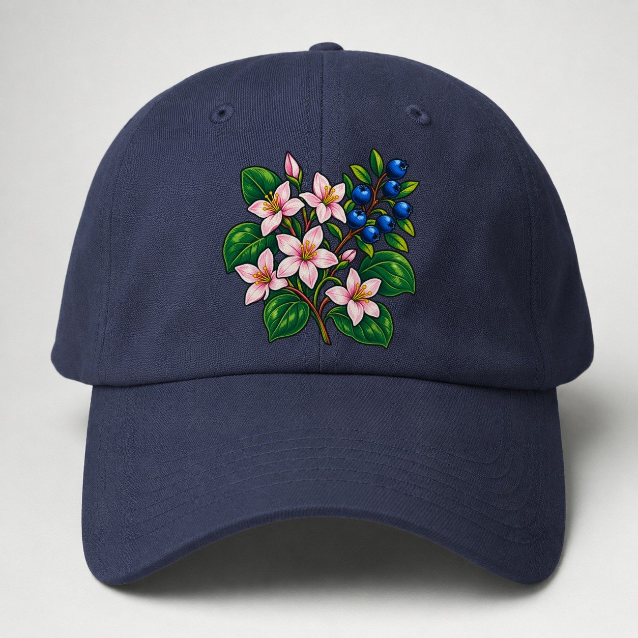 Nova Scotia Mayflower And Wild Blueberries Canada Cultural Icons Baseball Cap – Twilight Navy