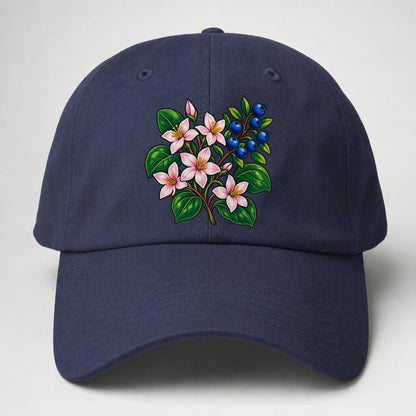 Nova Scotia Mayflower And Wild Blueberries Canada Cultural Icons Baseball Cap – Twilight Navy