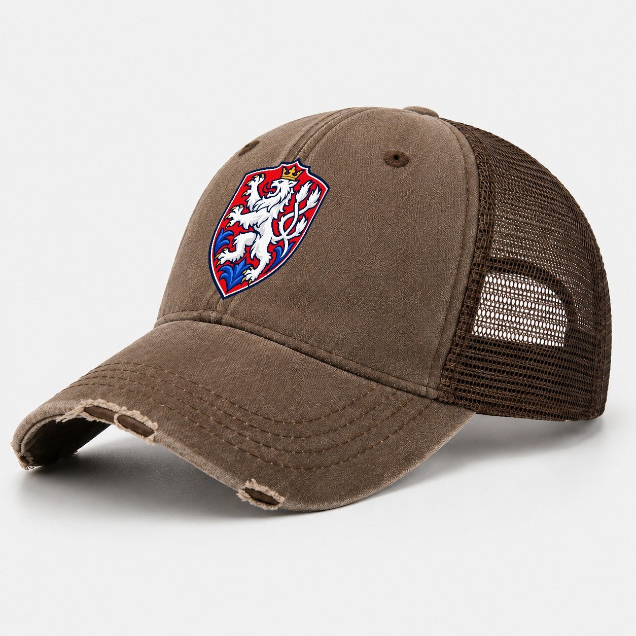 Czech Republic Minimal Emblem Country Logos Washed Trucker Hat – Coffee