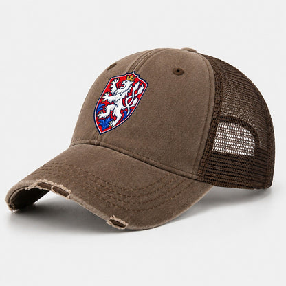 Czech Republic Minimal Emblem Country Logos Washed Trucker Hat – Coffee