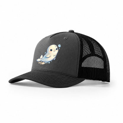 Beluga Whale Bubble Rise Sea Sprite Trucker Hat – Dark Grey Black