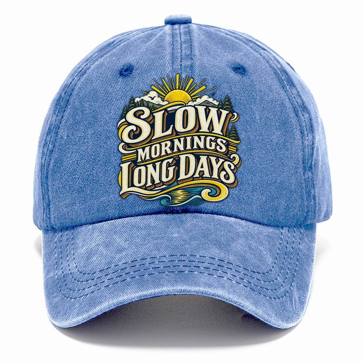 Slow Mornings Long Days Retired Living Classic Cap – Summer Sky
