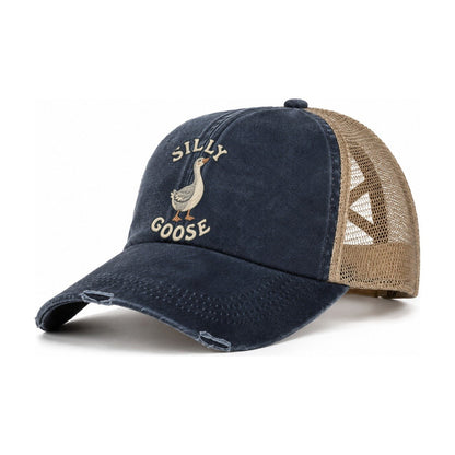 Goose Animal Puns Women's Ponytail Trucker Hat – Navy Khaki