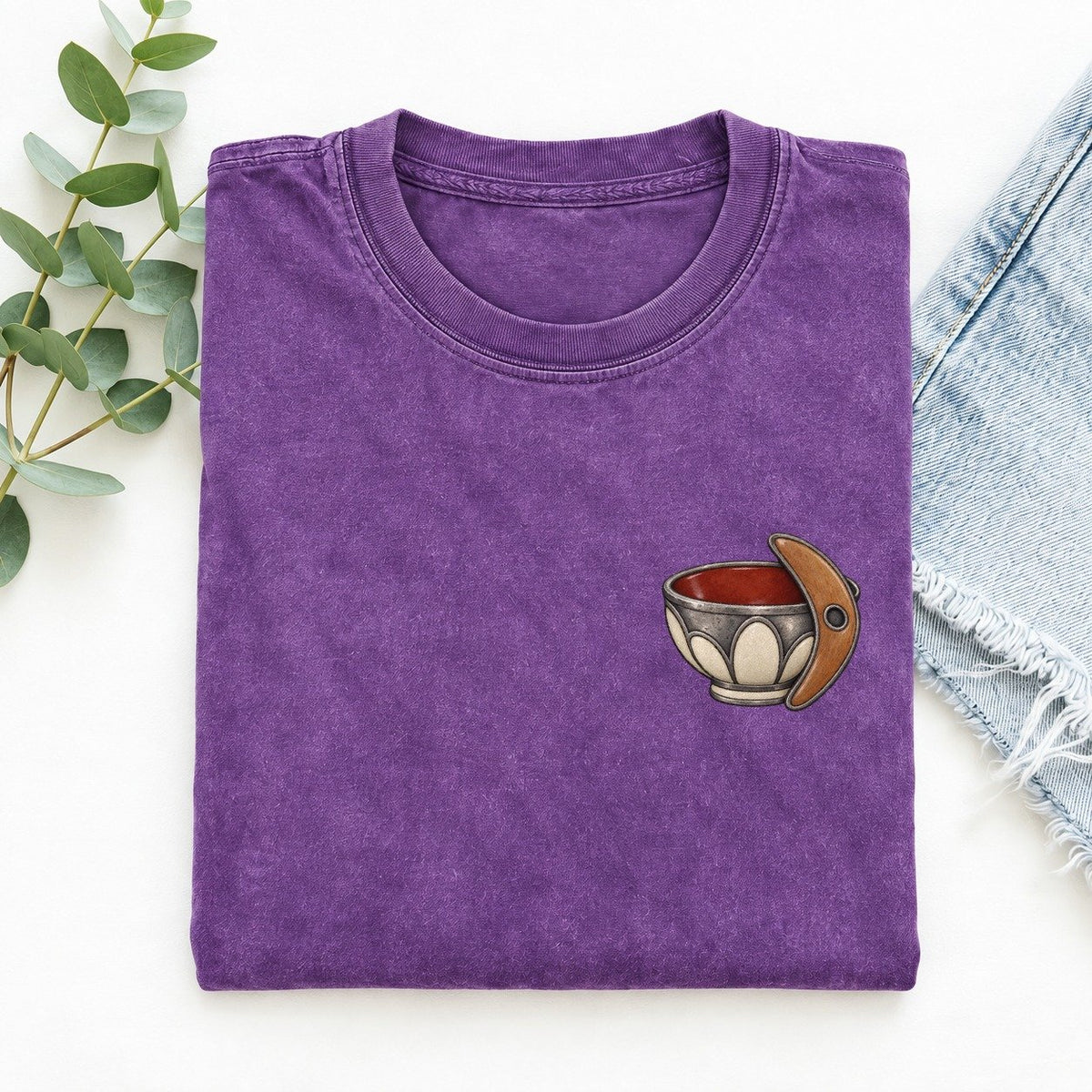 Potter Rib And Bowl Keepsake Emblem Left Chest Vintage T-shirt – Purple