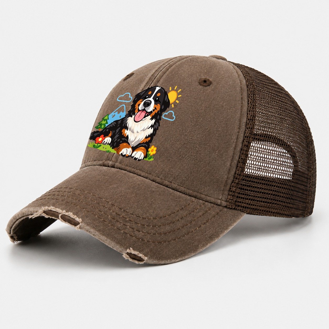 Bernese Mountain Dog Washed Trucker Hat – Coffee
