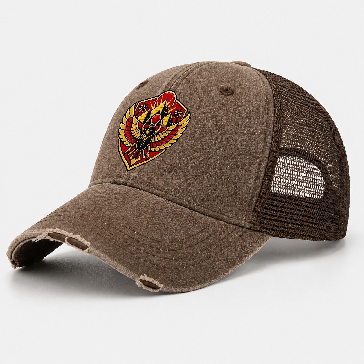 Egypt Minimal Emblem Country Logos Washed Trucker Hat – Coffee