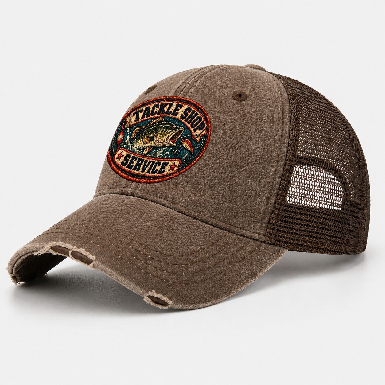 Tackle Shop Service Patch Fishing Club Washed Trucker Hat – Coffee