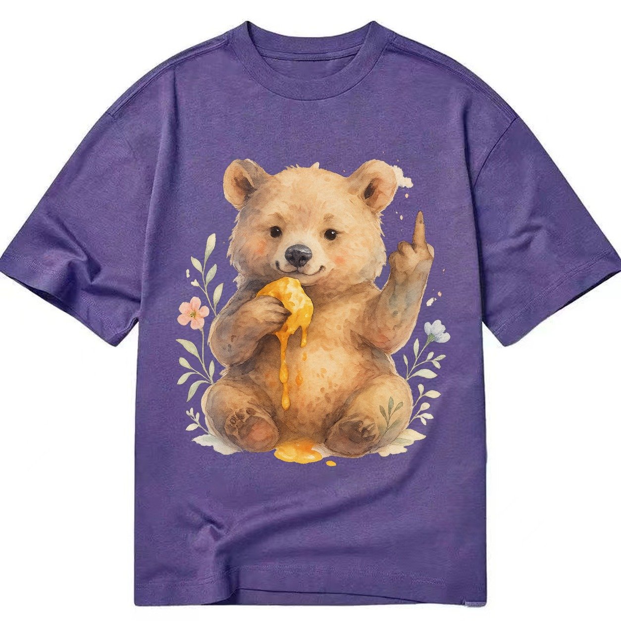 Chubby Bear Cub Eating Dripping Honey Sticky Paw Up With Mid Classic T-shirt – Purple