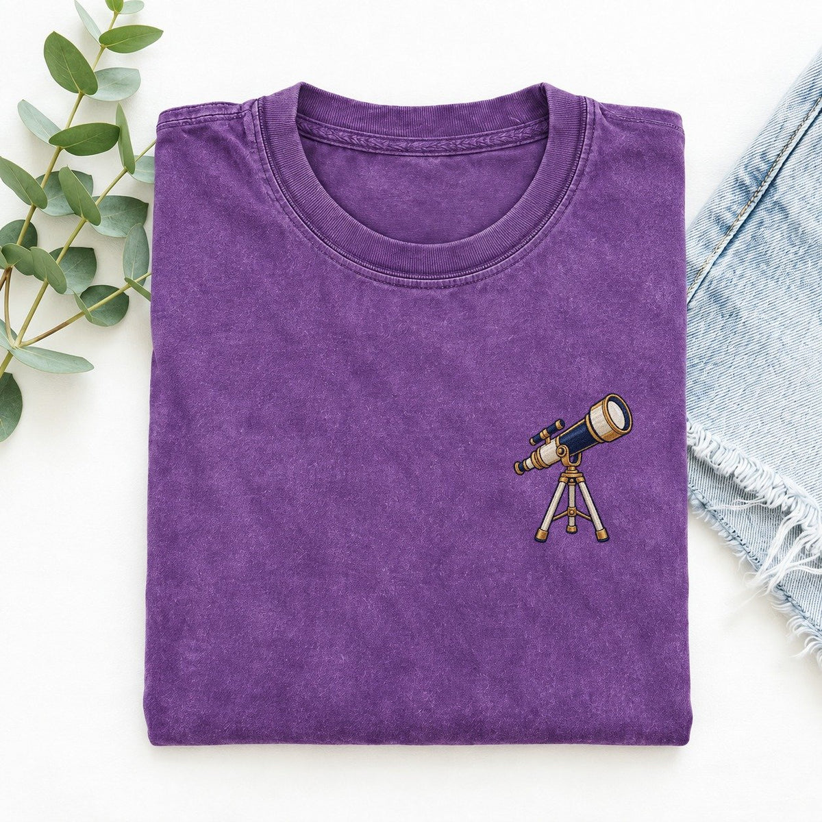 Stargazer Telescope Symbol Emblems Left Chest Vintage T-shirt – Purple