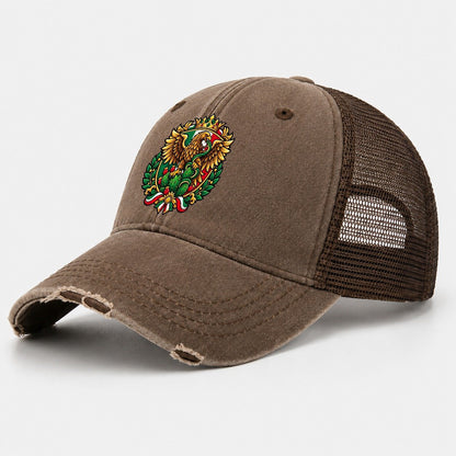 Mexico Heraldic Crest Country Logos Washed Trucker Hat – Coffee