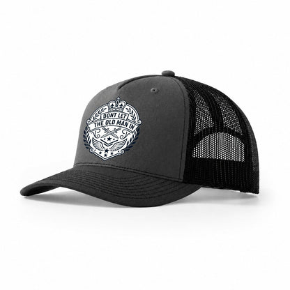 Don't Let the Old Man In Line Art Trucker Hat – Dark Grey Black