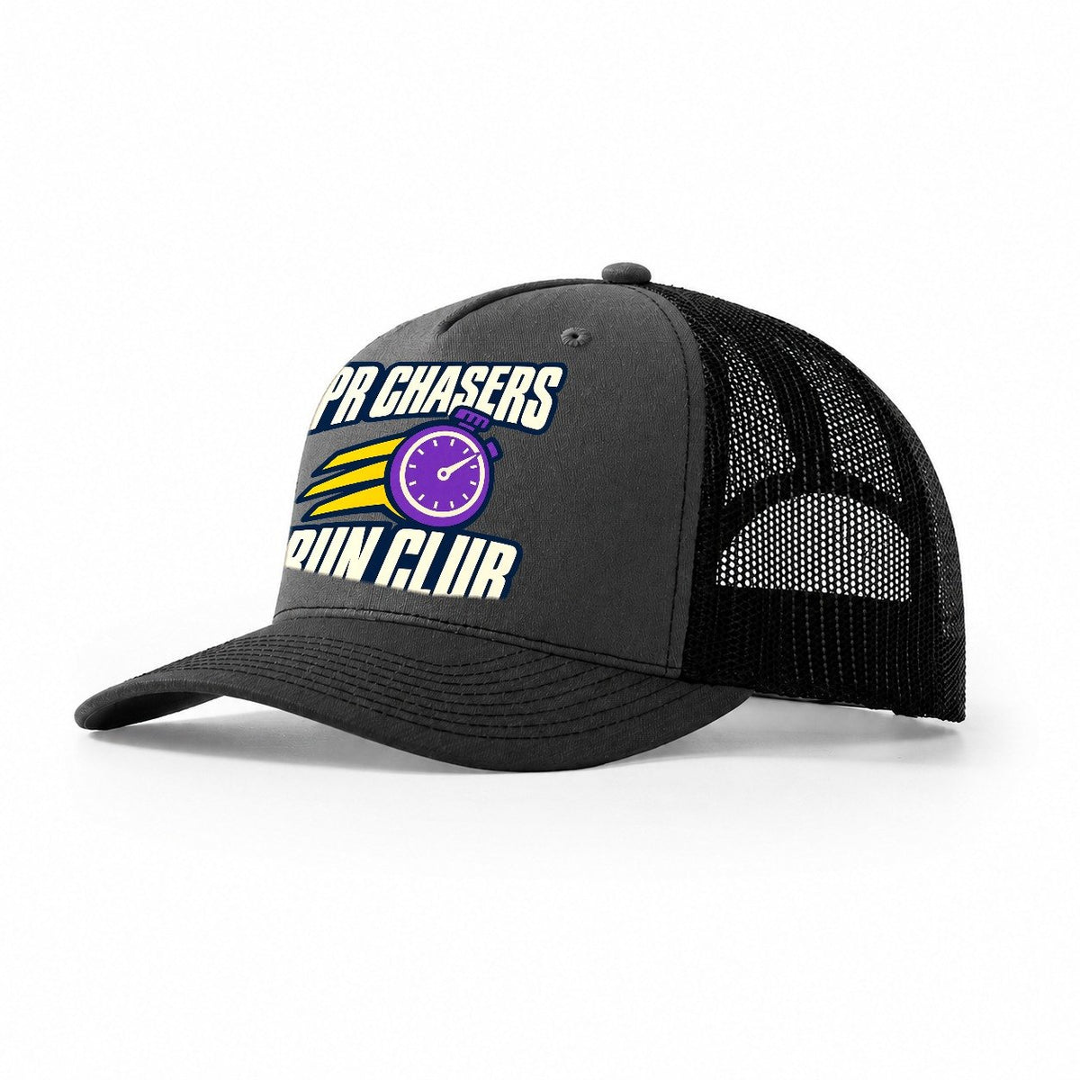 Pr Chasers Run Club 90S Running Clubs Trucker Hat – Dark Grey Black