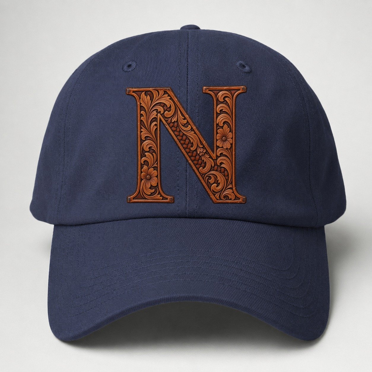 Tooled Leather N Monogram Baseball Cap – Twilight Navy