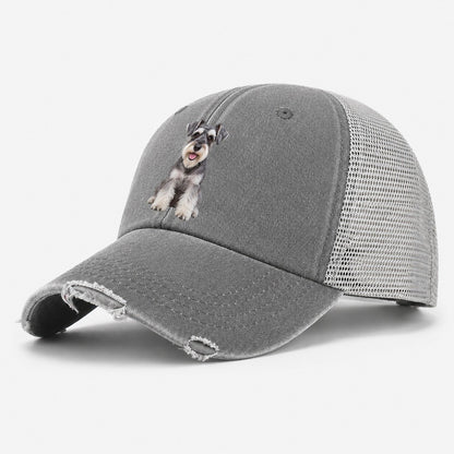 Miniature Schnauzer Sitting Top Breeds Washed Trucker Hat – Grey