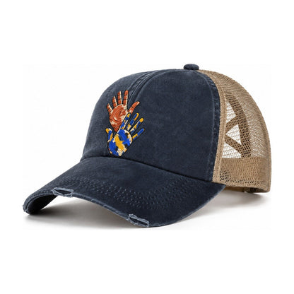 Clay And Color Hands Clay Color Makers Women's Ponytail Trucker Hat – Navy Khaki
