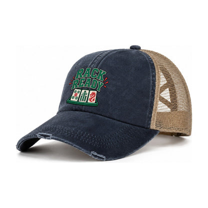 Rack Ready Mahjong Game Night Women's Ponytail Trucker Hat – Navy Khaki