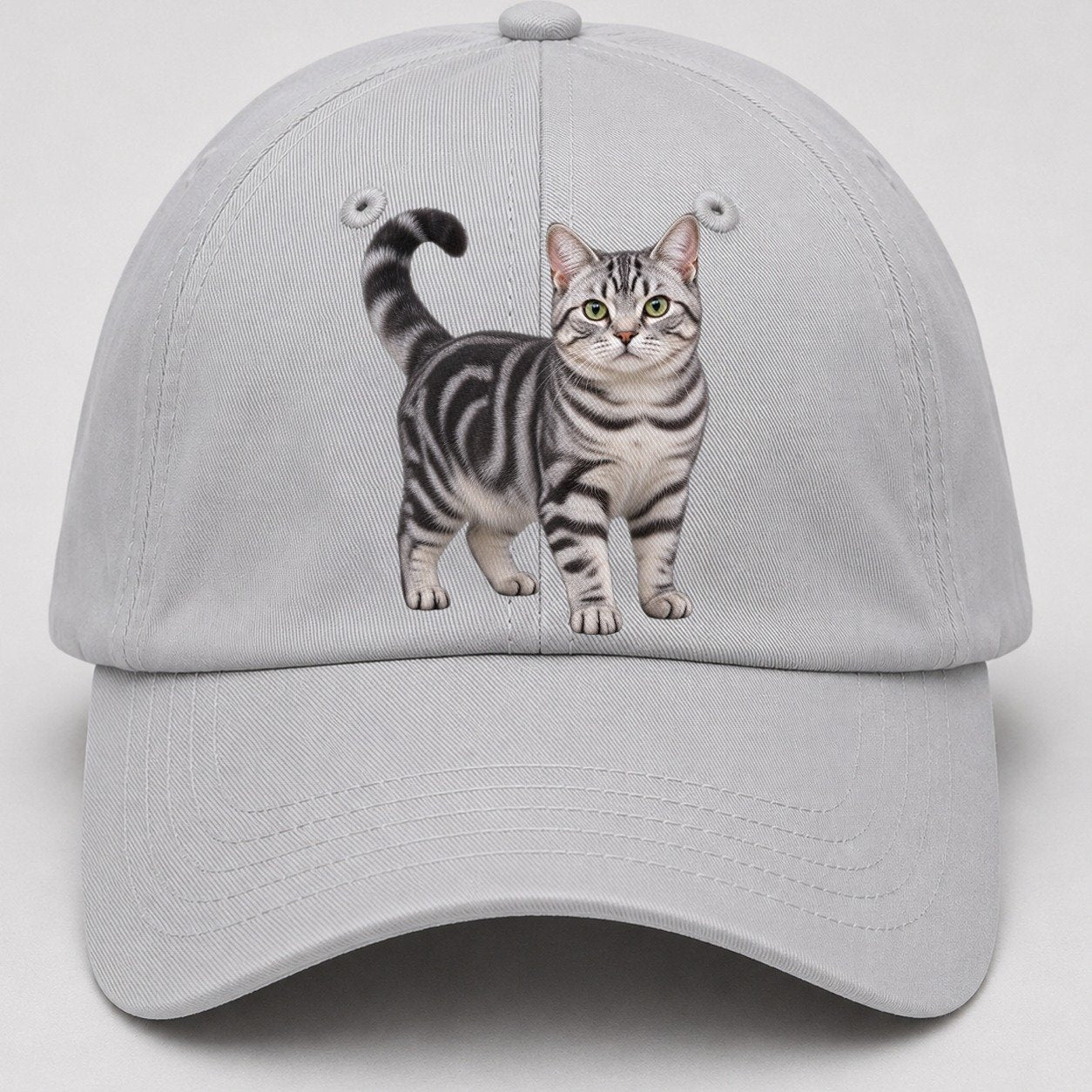 American Shorthair Standing Three Quarter Realistic Cat Portrait Baseball Cap – Light Gray